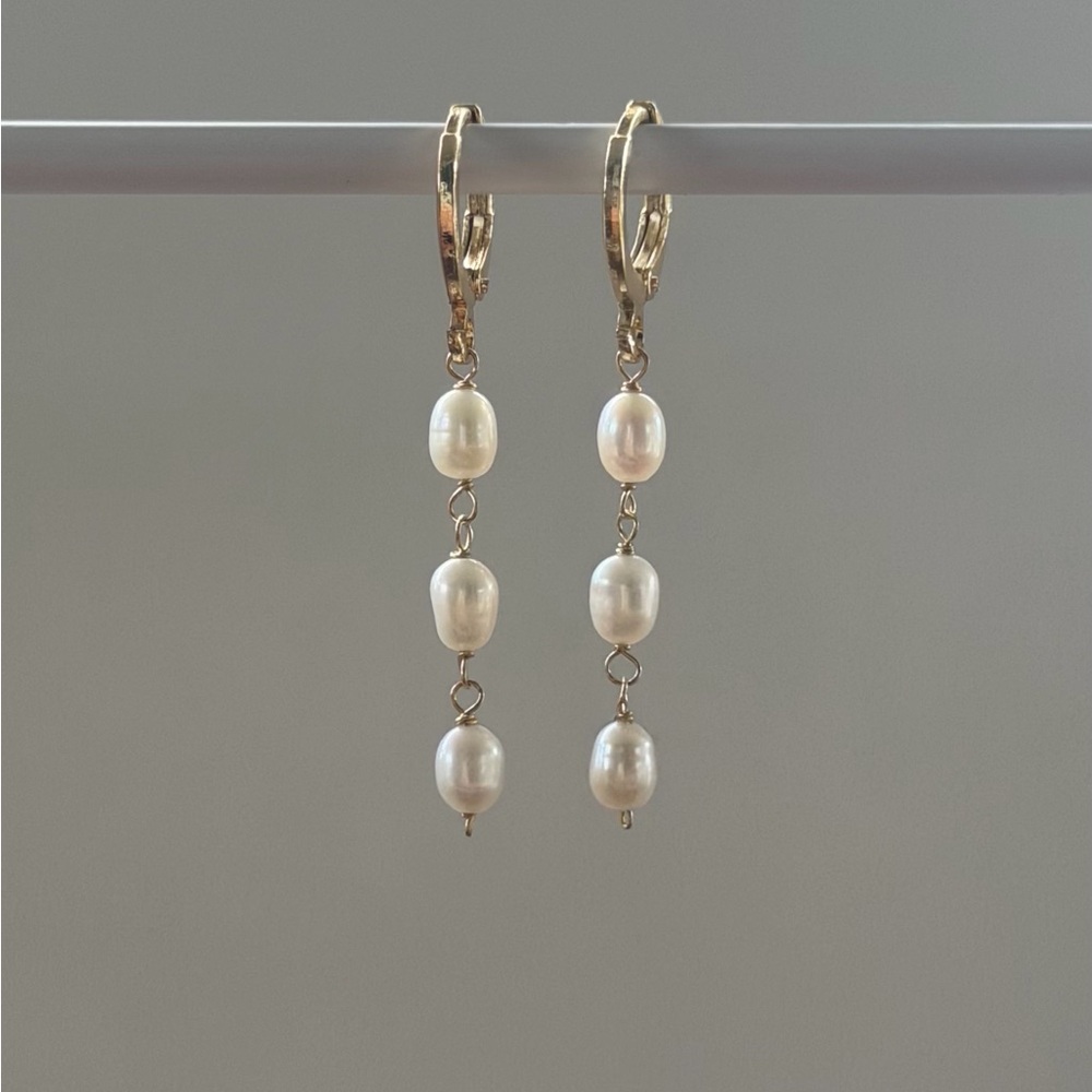 Triple White Fresh Water Pearl Drop Earrings